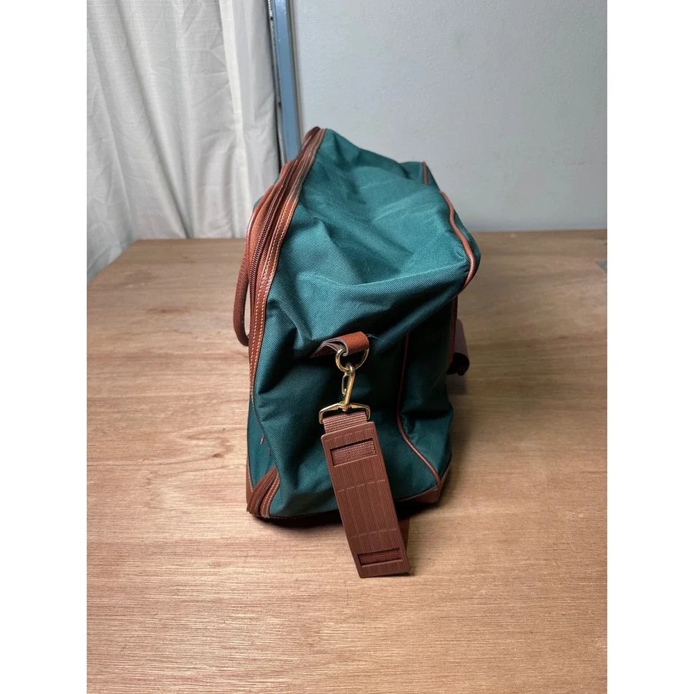 Polo Ralph Lauren Green Canvas Duffle Bag Brown Trim Weekender Travel Bag